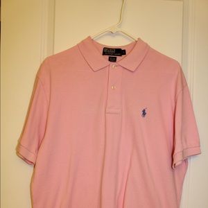 Pink Polo shirt with blue horse